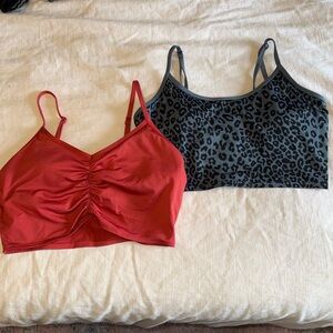 2 PINK Victoria's Secret Blue Gray Leopard Print Bralette Rust Padded Sports Bra
